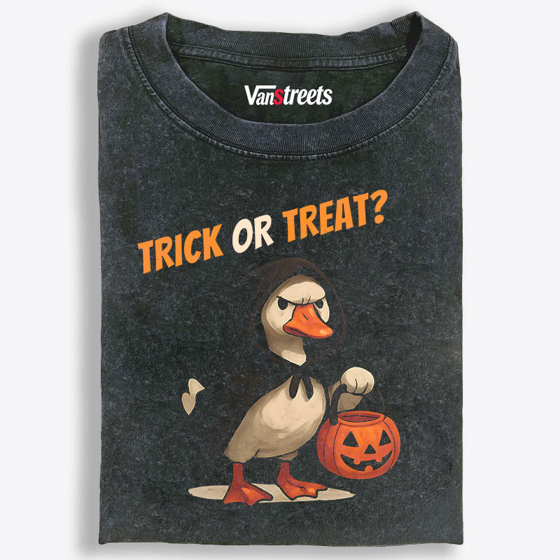 Trick Or Treat Grim Reaper Goose Retro Washed T-Shirt | 100% Cotton | Streetwear Essential