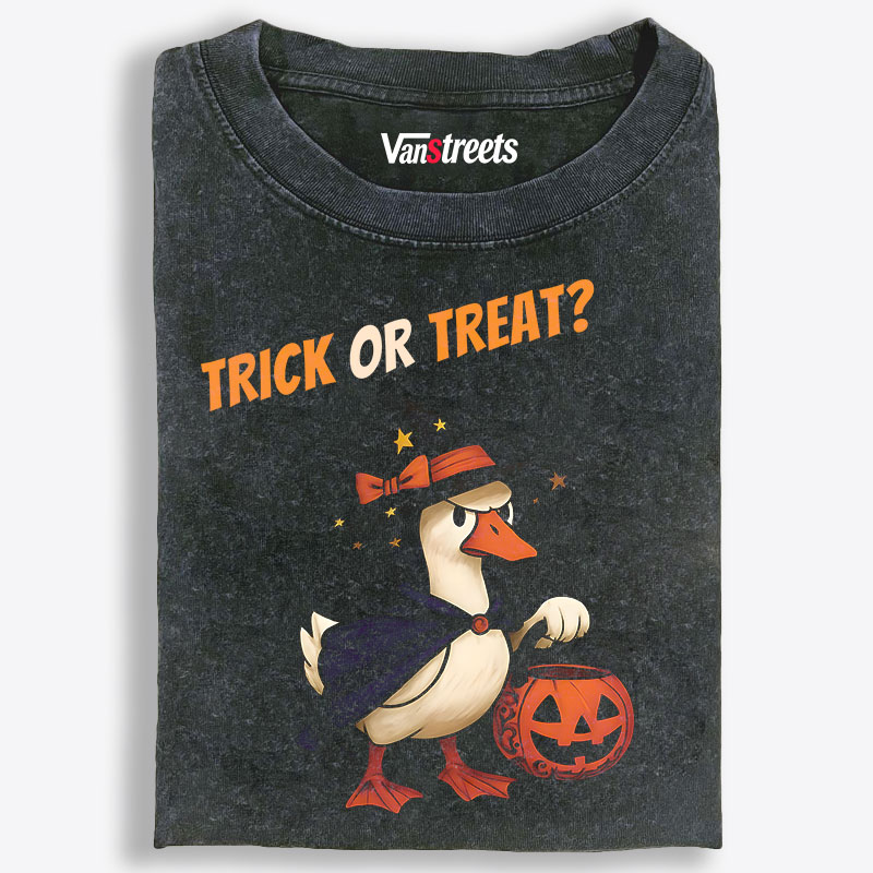 Trick Or Treat Witch Vampire Goose Retro Washed T-Shirt | 100% Cotton | Streetwear Essential