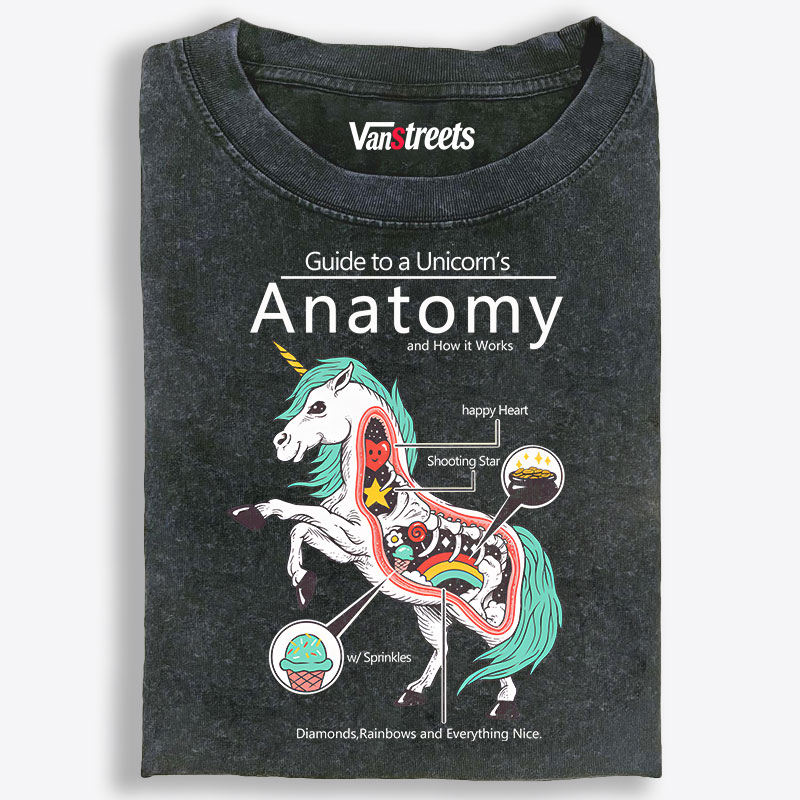 Guide To A Unicorn's Anatomy Fun Retro Washed T-Shirt | 100% Cotton | Streetwear Essential