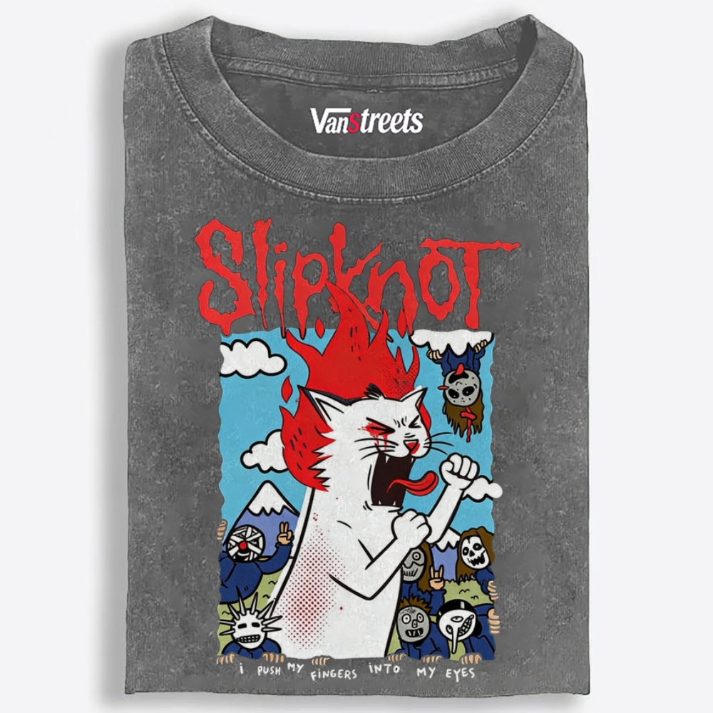 Slipknot Fire Cat Parody Retro Washed T-Shirt | 100% Cotton | Streetwear Essential