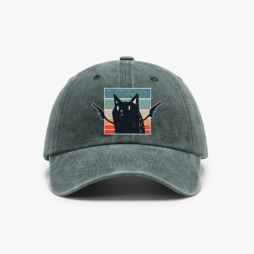 "Pew Pew Madafakas" Black Cat Retro Washed Baseball Cap