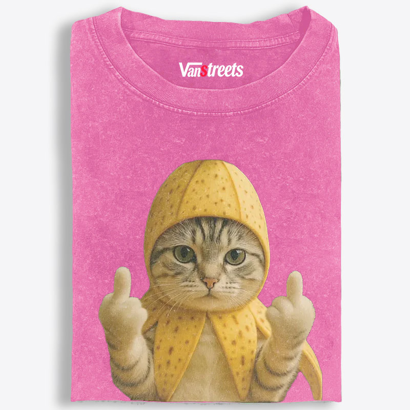 Banana Cat Middle Finger Meme Retro Washed T-Shirt | 100% Cotton | Streetwear Essential