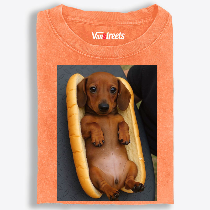 Hot Dog Dachshund Meme Retro Washed T-Shirt | 100% Cotton | Streetwear Essential