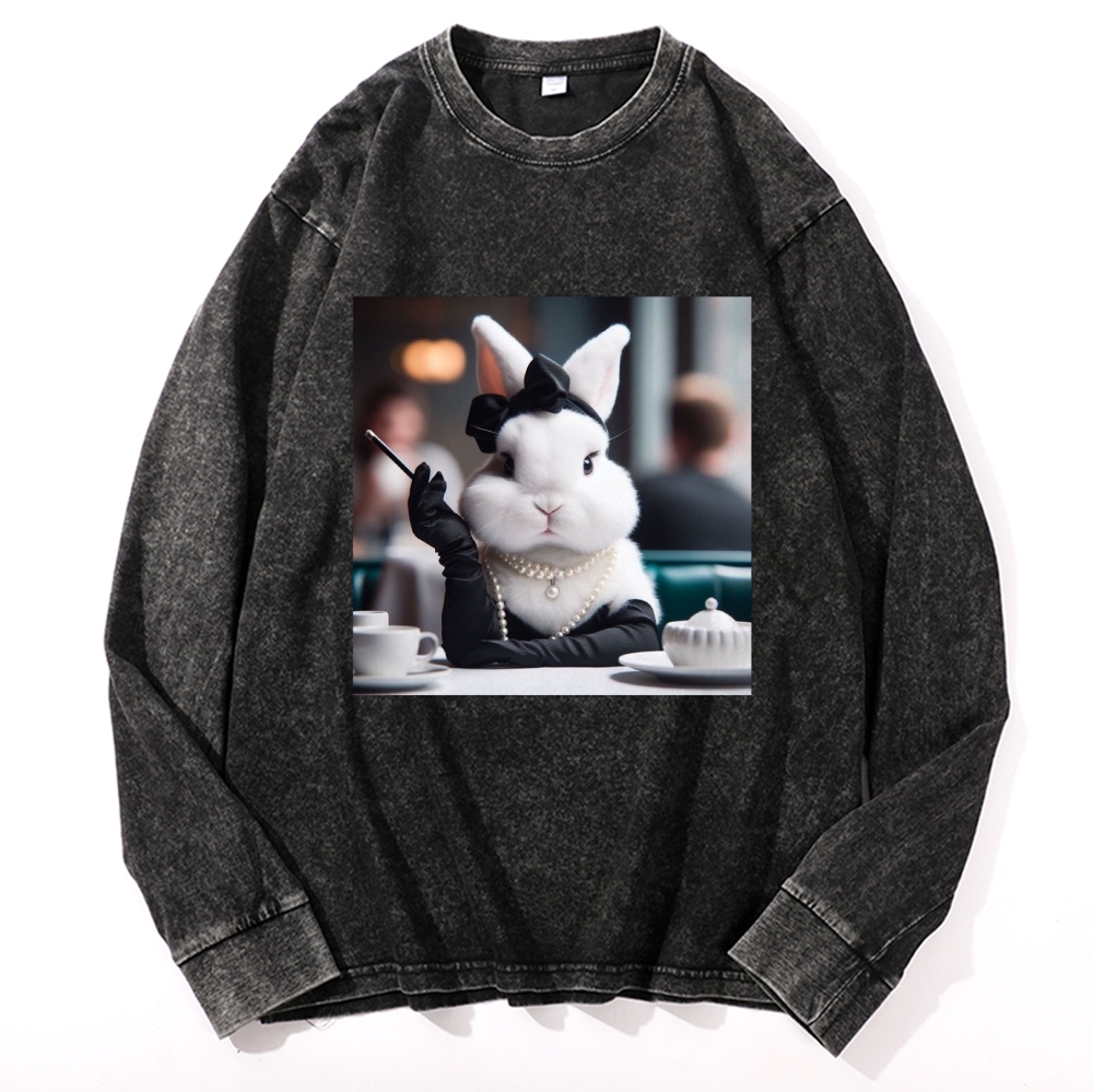 Pearl Bunny · Tea Break Retro Washed Long Sleeve T-Shirt