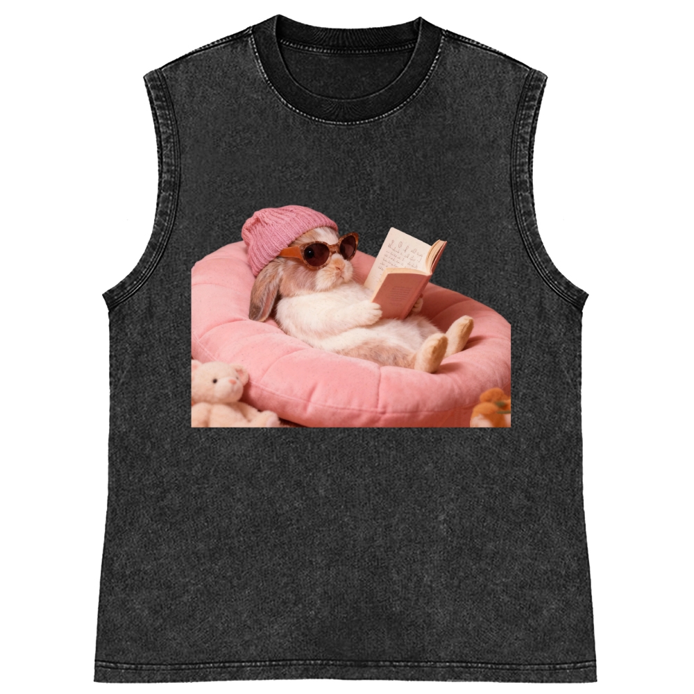Bunny Bookish Rabbit Retro Washed Tank Top