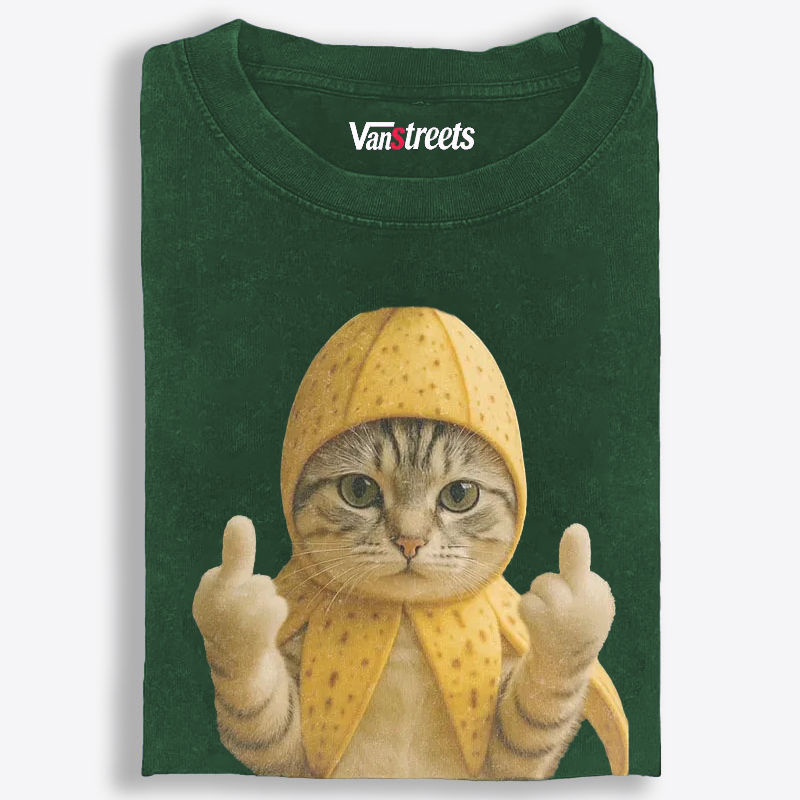 Banana Cat Middle Finger Meme Retro Washed T-Shirt | 100% Cotton | Streetwear Essential