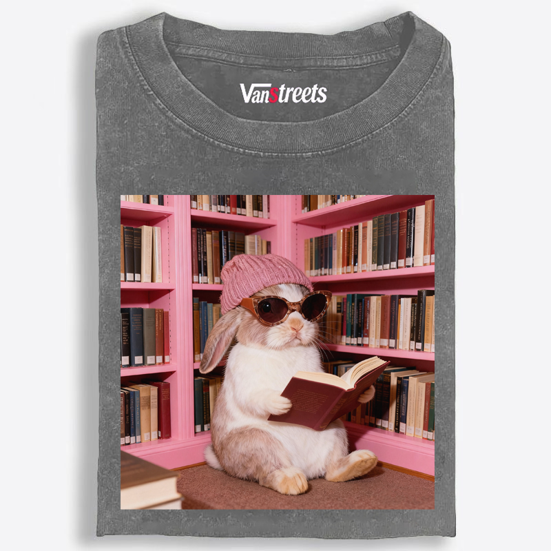 Bunny Bookish Rabbit Retro Washed T-Shirt | 100% Cotton | Streetwear Essential