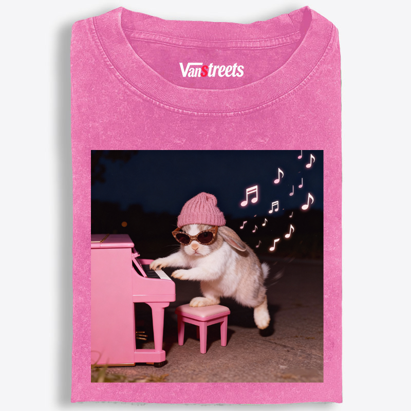 Bunny Rhythm Rabbit Retro Washed T-Shirt | 100% Cotton | Streetwear Essential