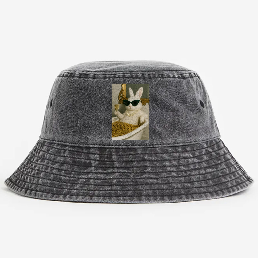 Bathtub Gold Coins Bunny Retro Vintage Washed Bucket Hat