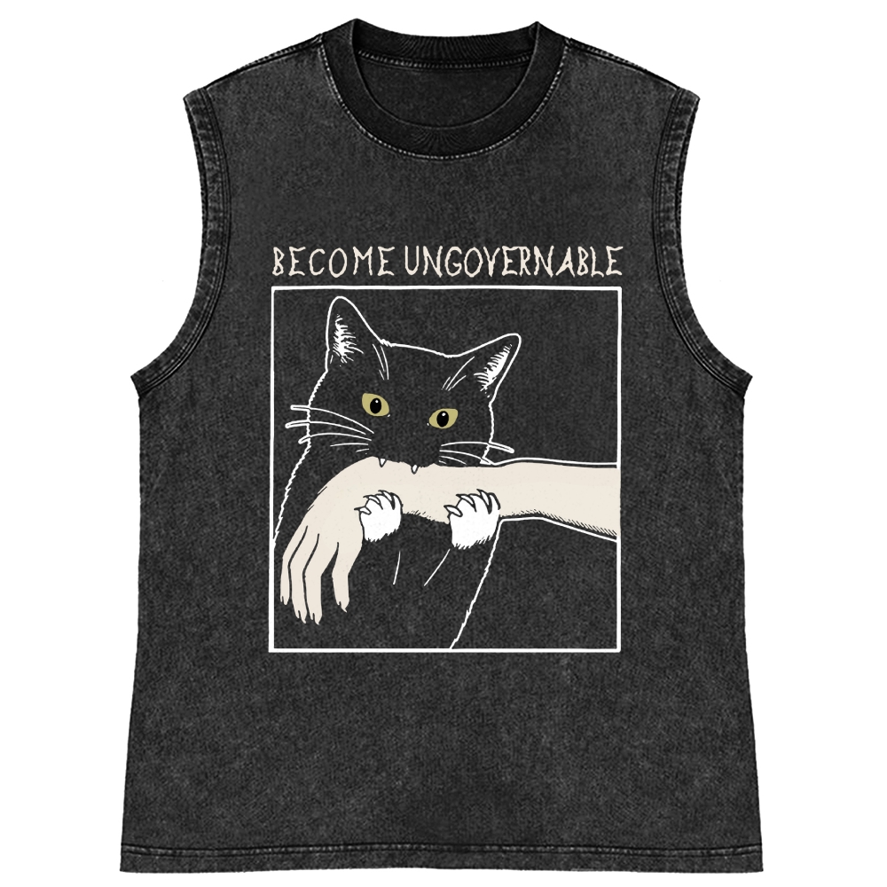 Become Ungovernable Cat Retro Washed Tank Top