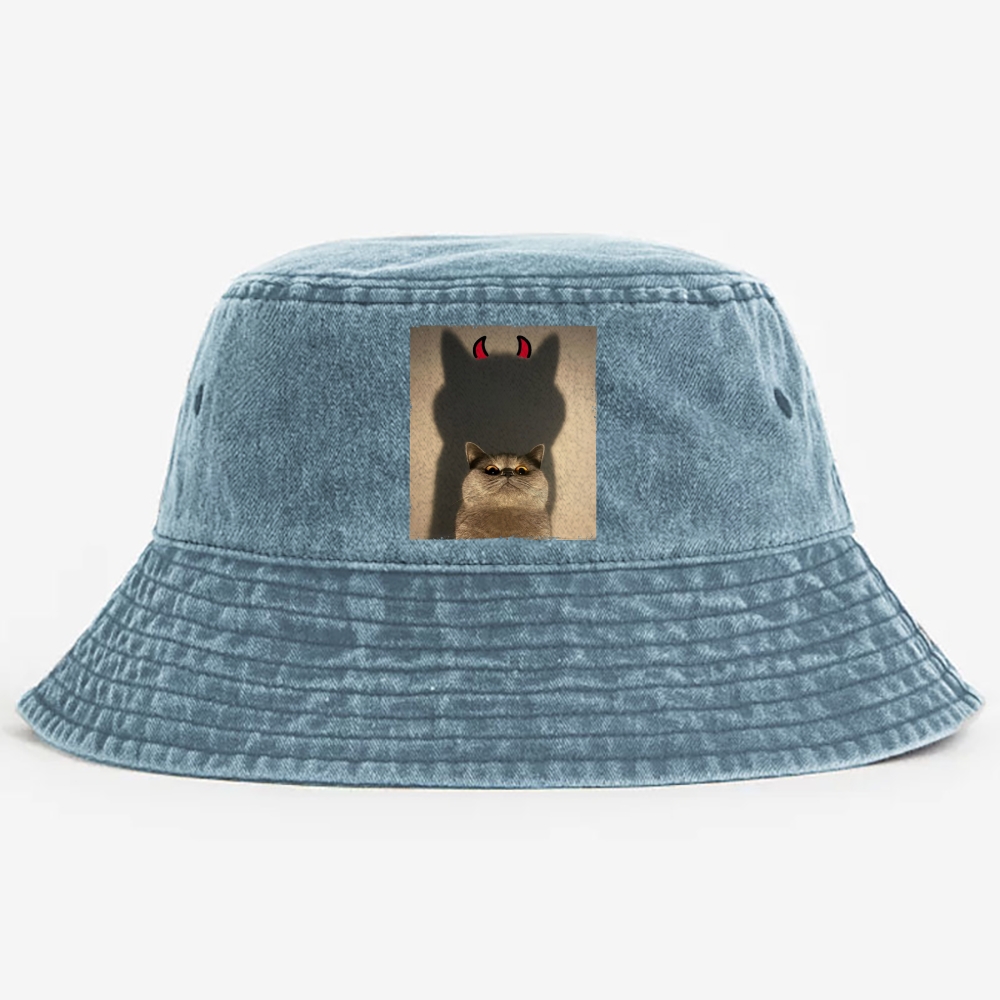 Demon Shadow Cat Meme Retro Vintage Washed Bucket Hat