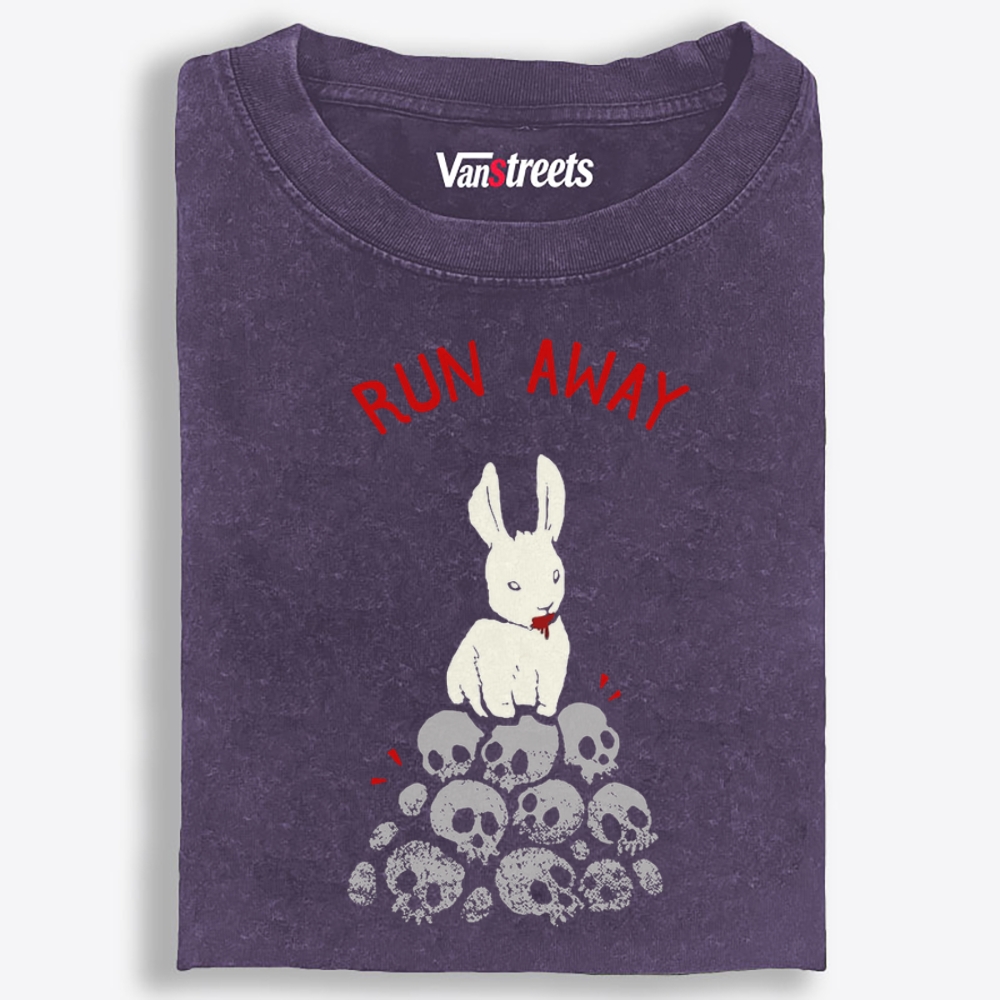 Run Away Killer Rabbit Of Caerbannog Retro Washed T-Shirt | 100% Cotton | Streetwear Essential