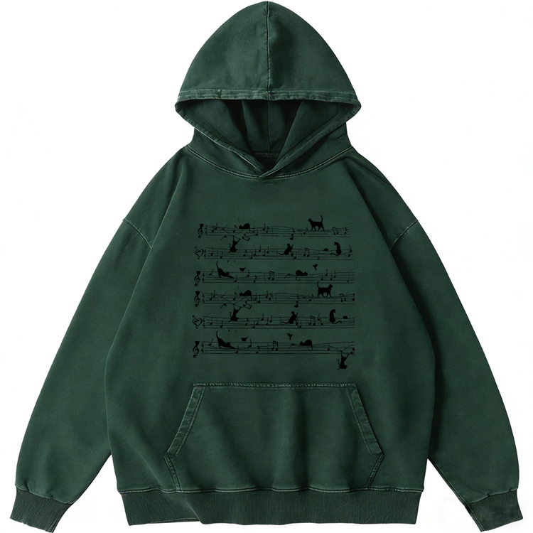 Cat Music Sheet Retro Washed Hoodie