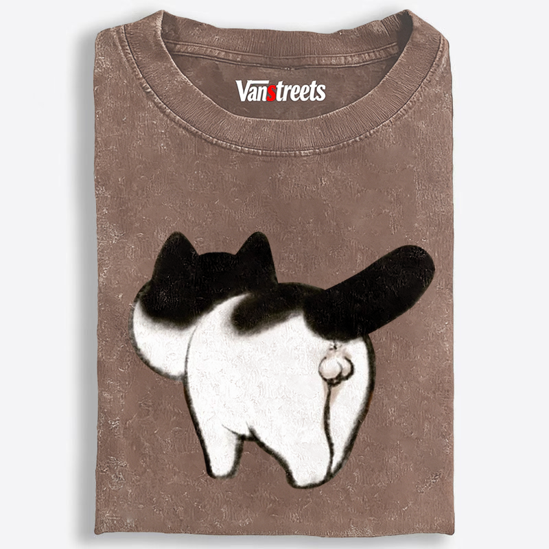 Cow Cat Butt Retro Washed T-Shirt | 100% Cotton | Streetwear Essential