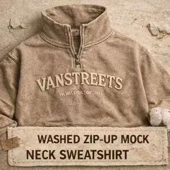 Washed Zip-Up Mock Neck Sweatshirt 