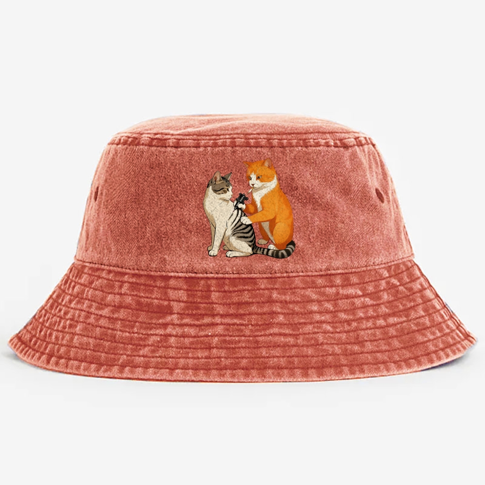 Tattoo Artist Orange Cat Retro Vintage Washed Bucket Hat