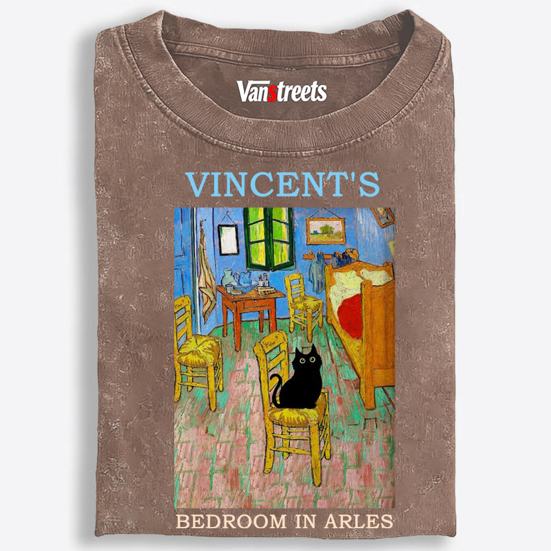 Cat in Van Gogh's Bedroom in Arles Retro Washed T-Shirt | 100% Cotton | Streetwear Essential