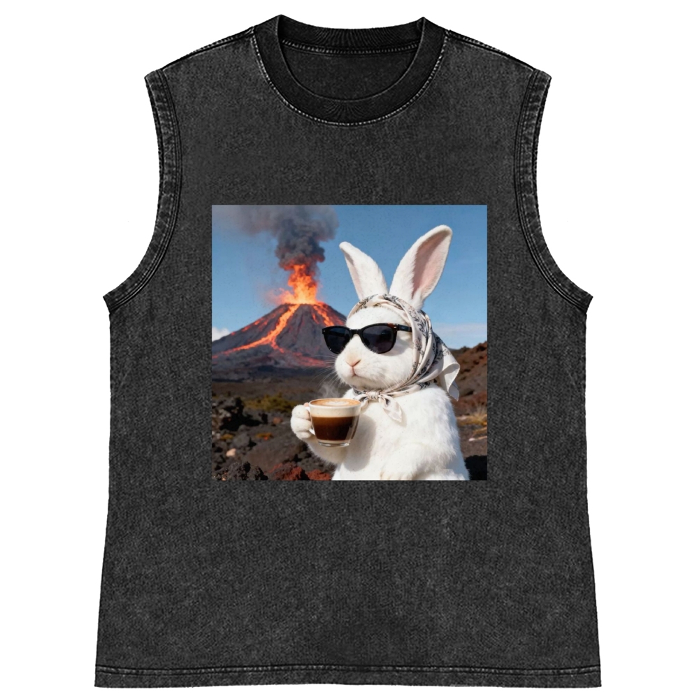 Volcano Coffee Bunny Retro Washed Tank Top