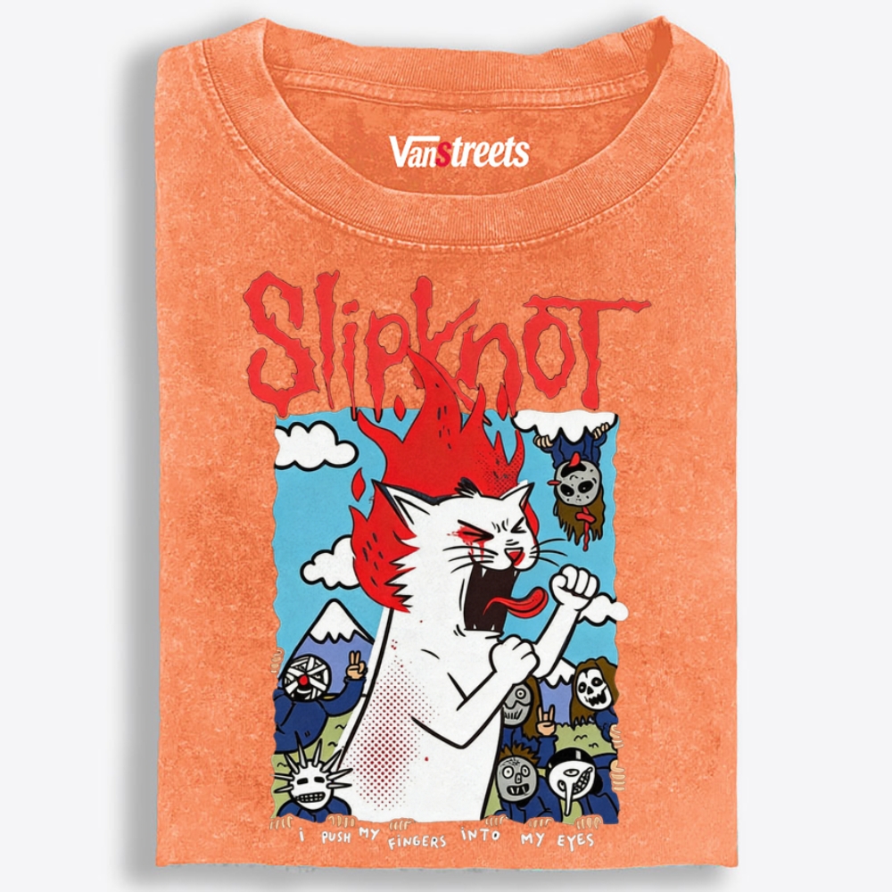 Slipknot Fire Cat Parody Retro Washed T-Shirt | 100% Cotton | Streetwear Essential
