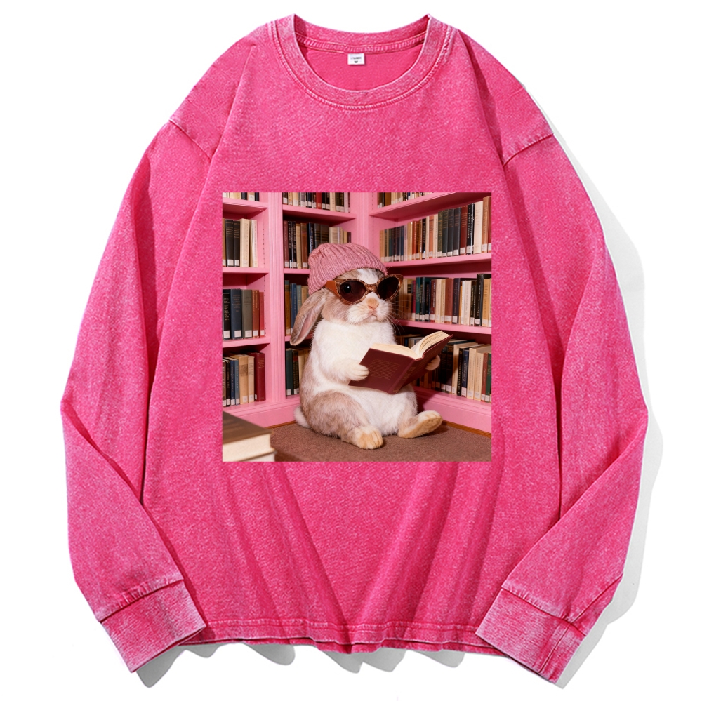 Bunny Bookish Rabbit Retro Washed Long Sleeve T-Shirt