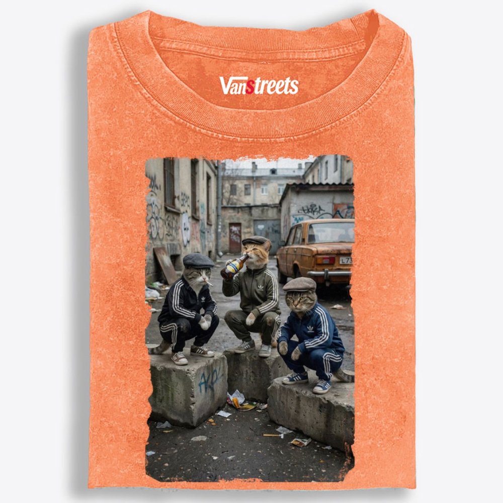 Slav Cat Crew Hardcore Retro Washed T-Shirt | 100% Cotton | Streetwear Essential