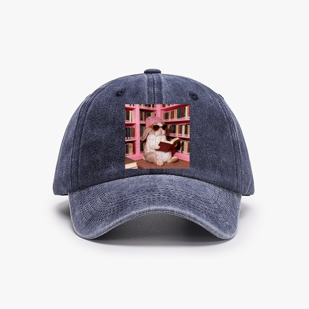 Bunny Bookish Rabbit Retro Washed Baseball Cap
