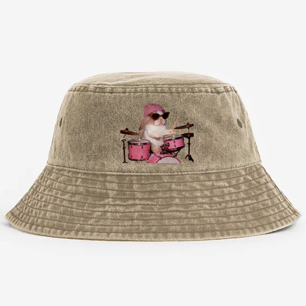 Bunny Rockin’ Bunny Retro Vintage Washed Bucket Hat