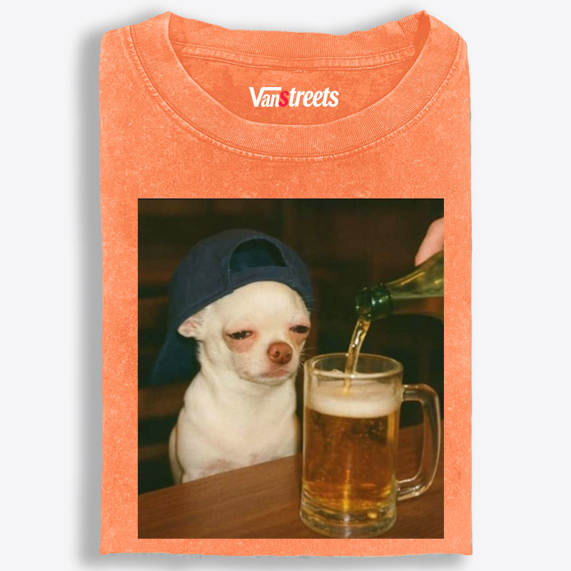 Chihuahua Beer Pour Meme Retro Washed T-Shirt | 100% Cotton | Streetwear Essential