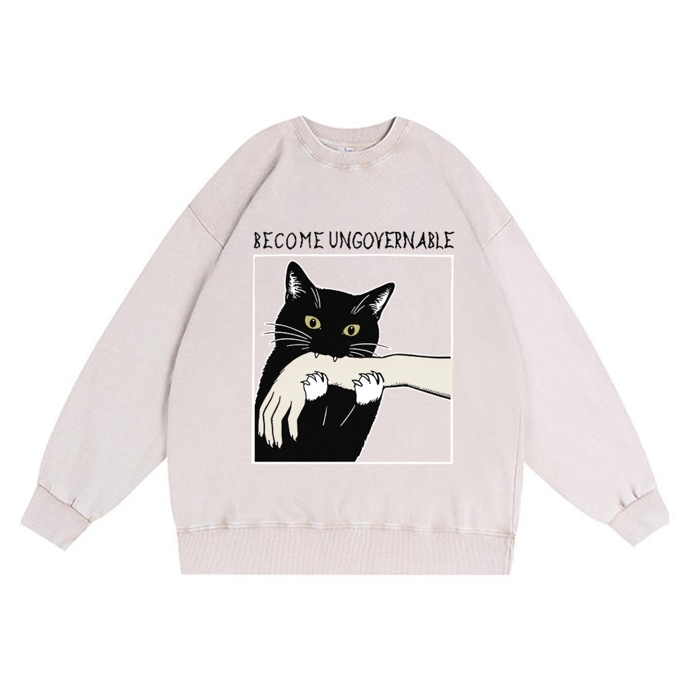 Become Ungovernable Cat Retro Premium Washed Cotton Crewneck Sweatshirt