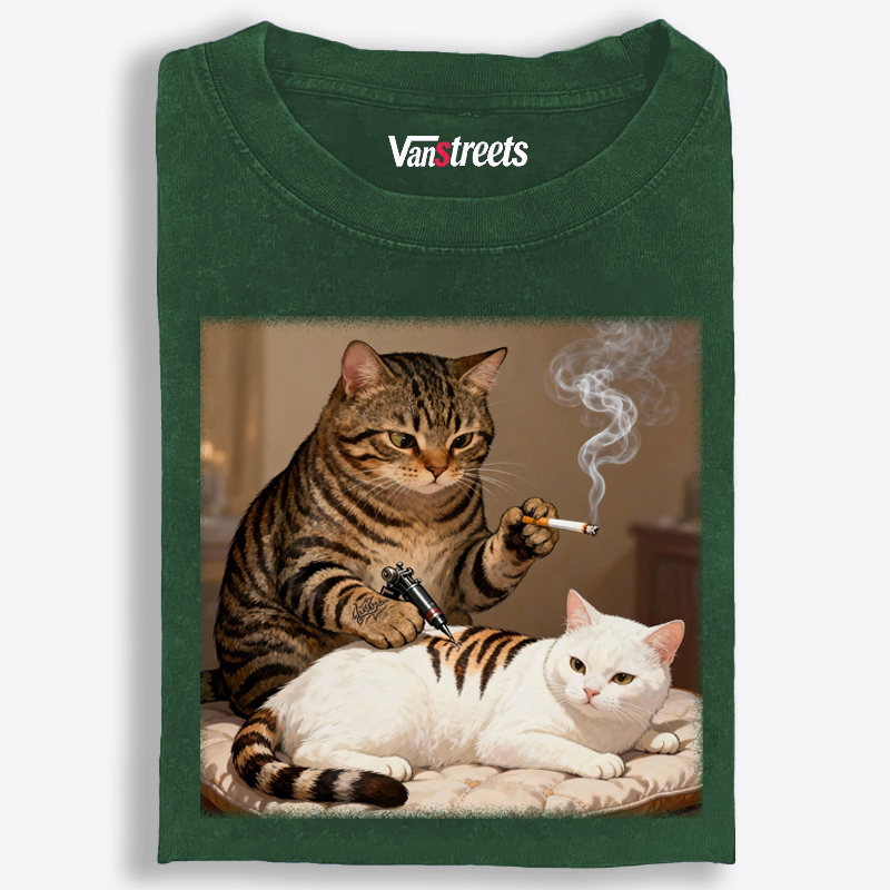 Cat Tattoo Artist Retro Washed T-Shirt | 100% Cotton | Streetwear Essential