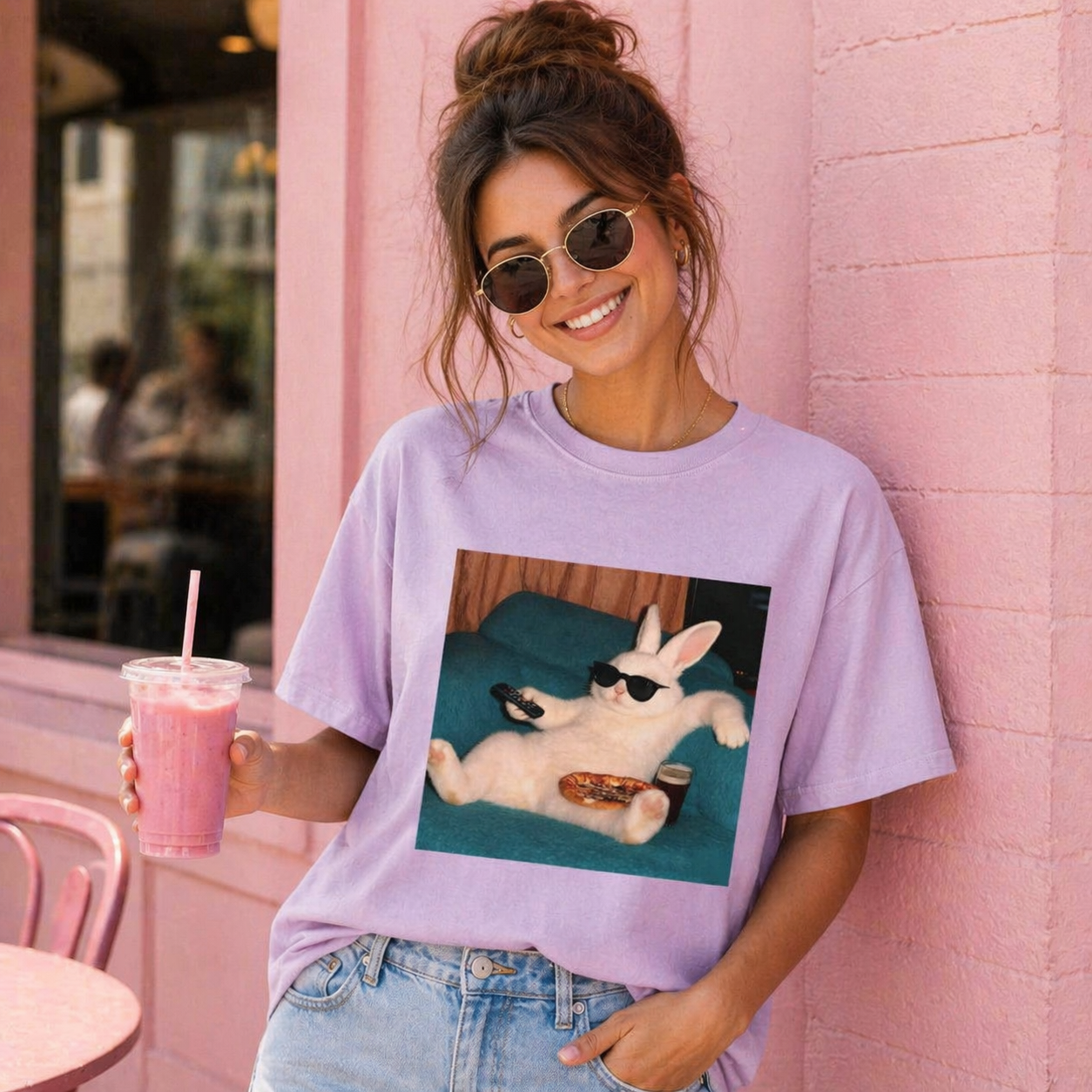 Couch Potato Bunny Retro Designed for Women - Slim Fit Cotton Tee