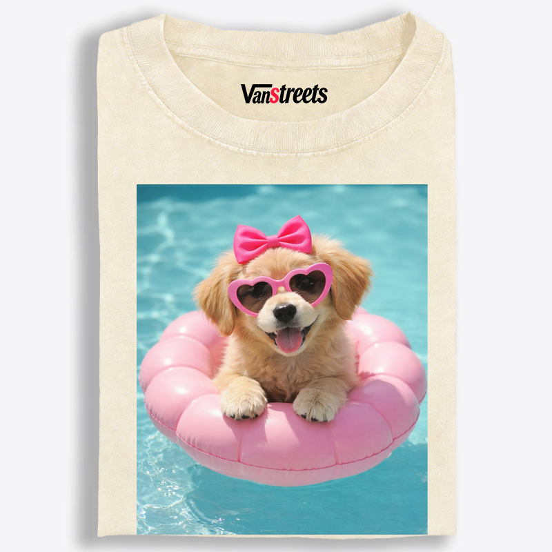 Retro Heart Sunglasses Puppy Vibes Washed T-Shirt | 100% Cotton | Streetwear Essential