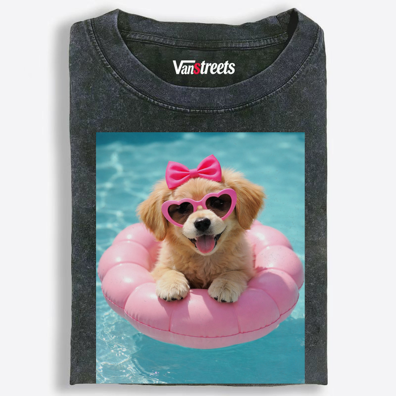 Retro Heart Sunglasses Puppy Vibes Washed T-Shirt | 100% Cotton | Streetwear Essential