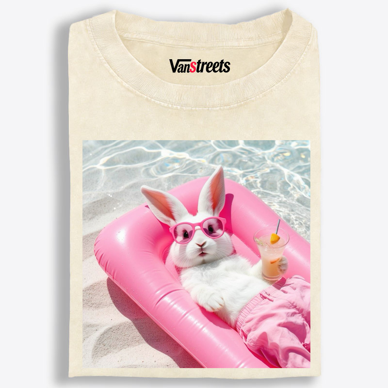 Retro Pink Bunny Vacation Vibes Washed T-Shirt | 100% Cotton | Streetwear Essential