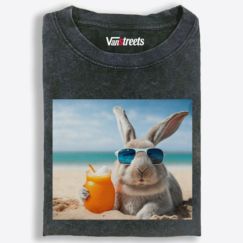 Retro Beach Bunny Summer Vibes Washed T-Shirt | 100% Cotton | Streetwear Essential
