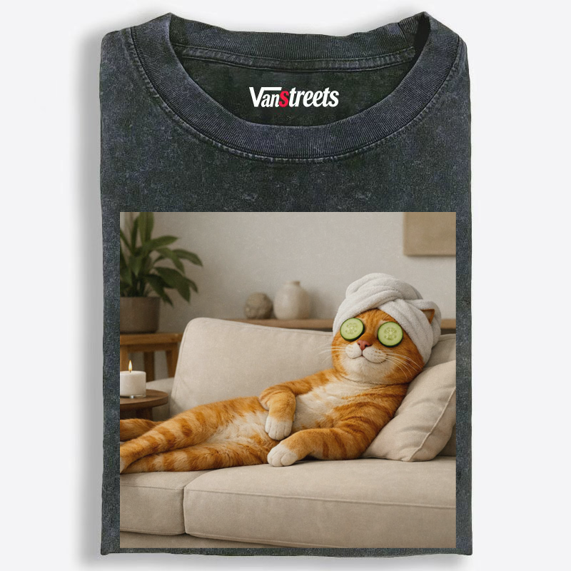 Lazy Spa Cat Vintage Washed T-Shirt | 100% Cotton | Streetwear Essential
