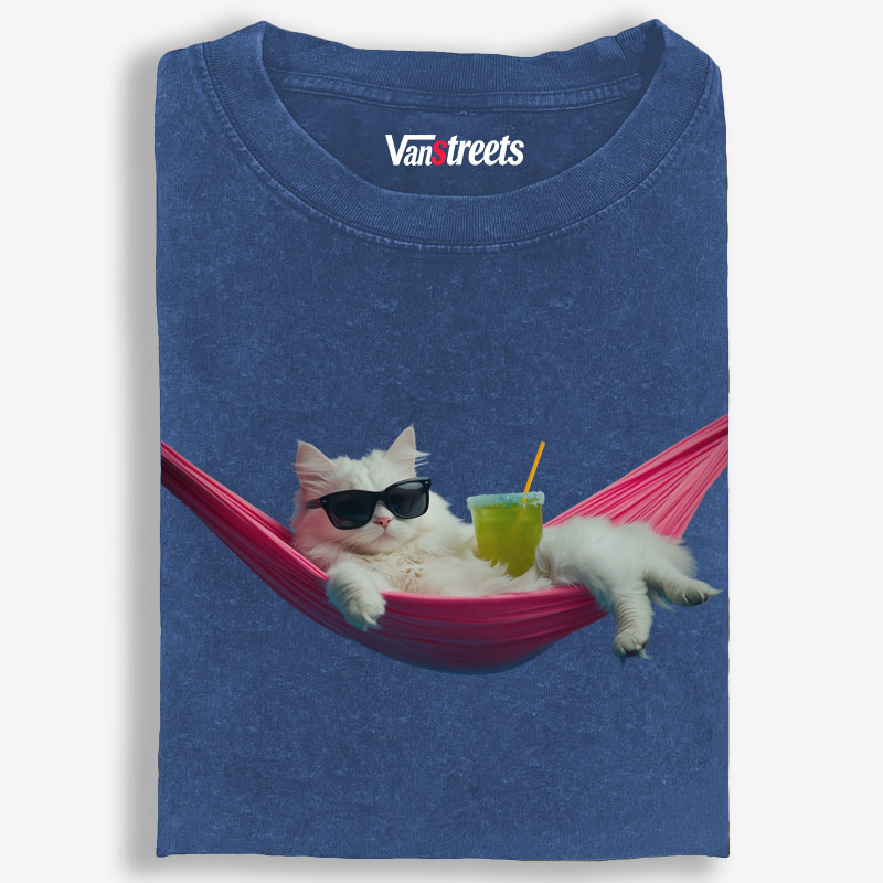 Tropical Hammock Cat Washed T-Shirt | 100% Cotton | Streetwear Essential