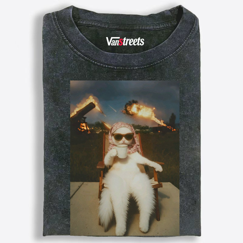 Warzone Coffee Cat Washed T-Shirt | 100% Cotton | Streetwear Essential
