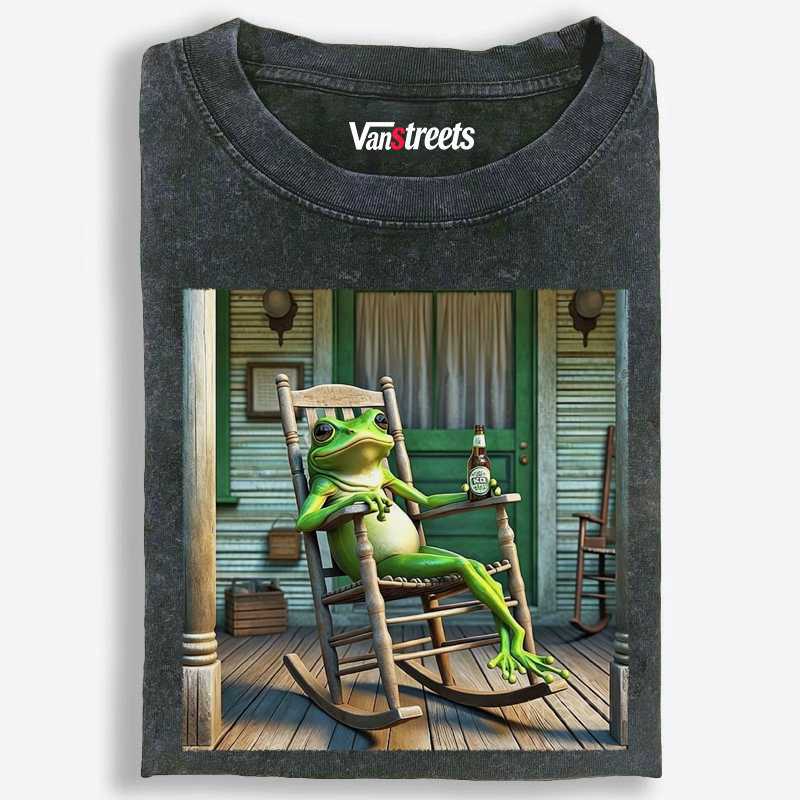 Backyard Chill Frog Washed T-Shirt | 100% Cotton | Streetwear Essential