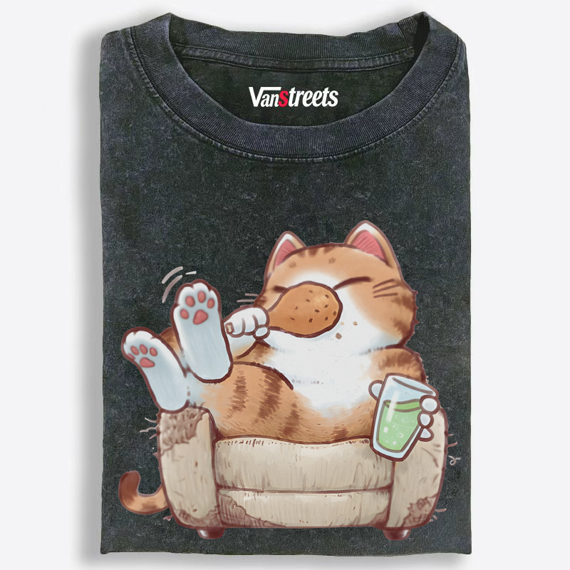 "Living My Best Life" Cat Washed T-Shirt | 100% Cotton | Streetwear Essential