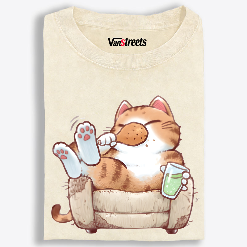 "Living My Best Life" Cat Washed T-Shirt | 100% Cotton | Streetwear Essential
