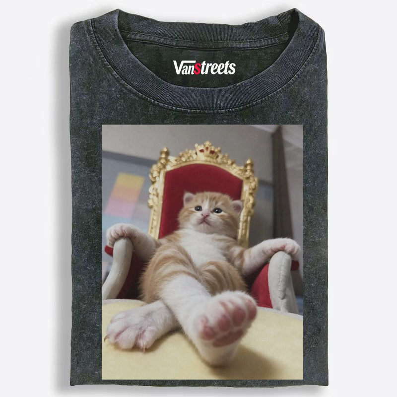 "The Cat King" Washed T-Shirt | 100% Cotton | Streetwear Essential