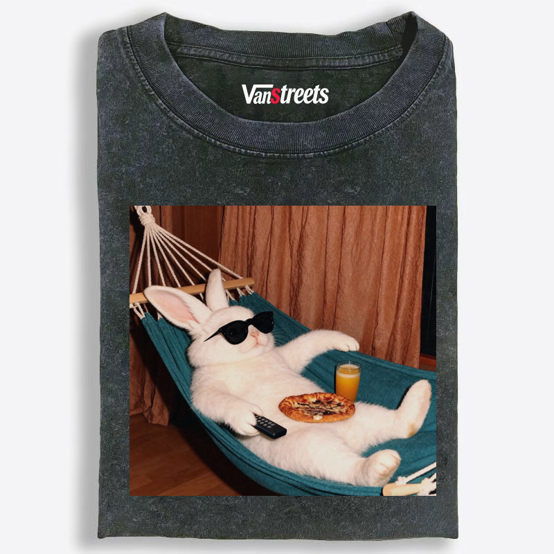 Weekend Vibes Bunny Washed T-Shirt | 100% Cotton | Streetwear Essential