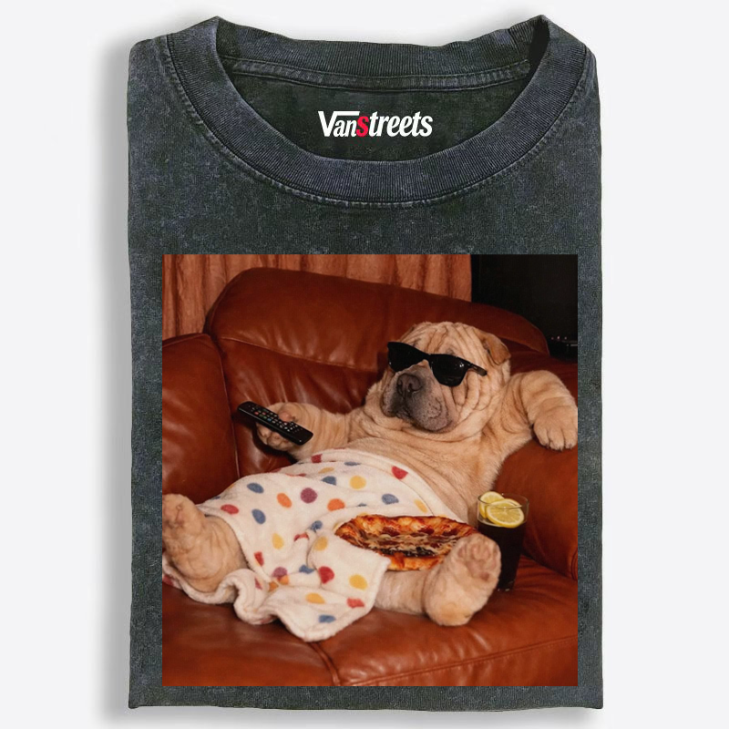 Cozy Shar Pei Movie Night Washed T-Shirt | 100% Cotton | Streetwear Essential