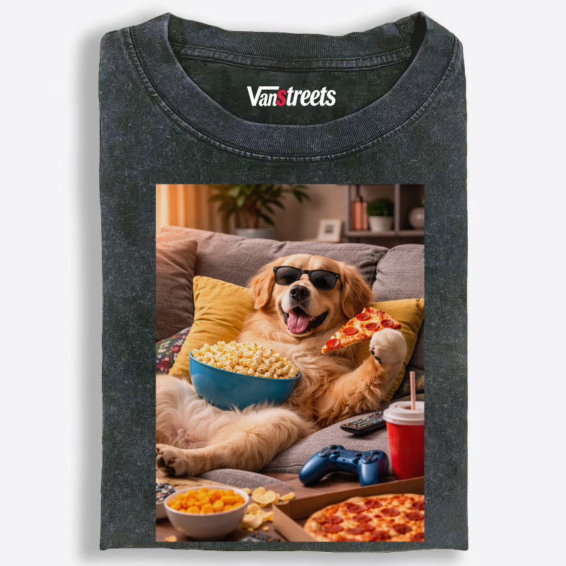 Game Night Golden Retriever Washed T-Shirt | 100% Cotton | Streetwear Essential