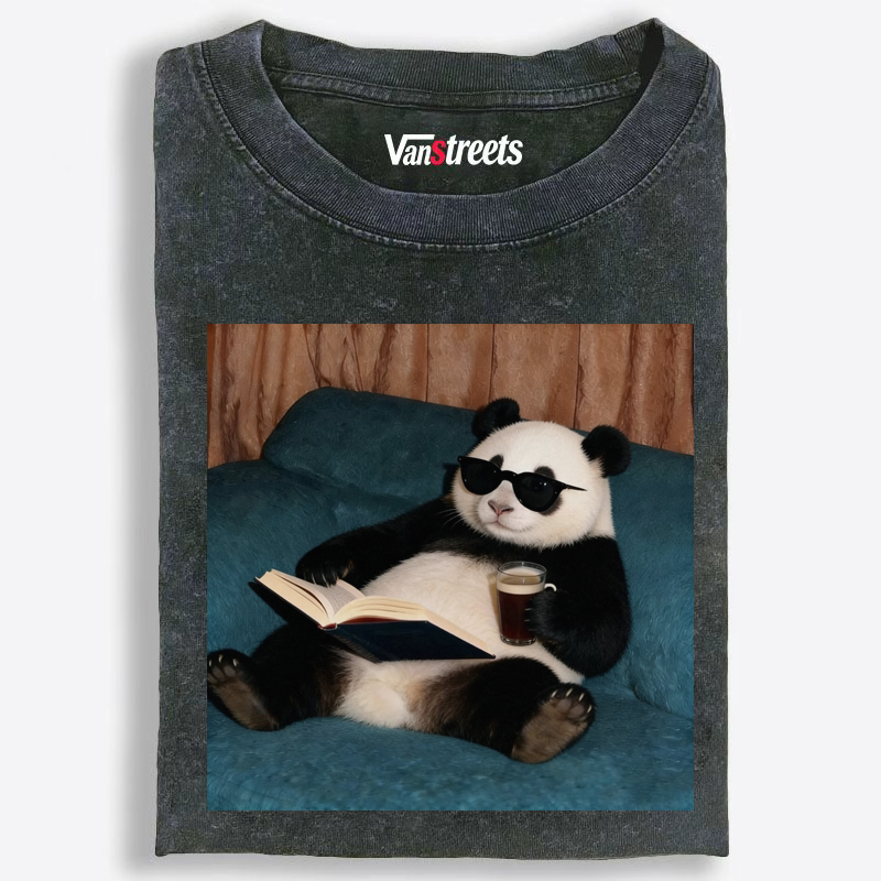 Chill Bookworm Panda Washed T-Shirt | 100% Cotton | Streetwear Essential
