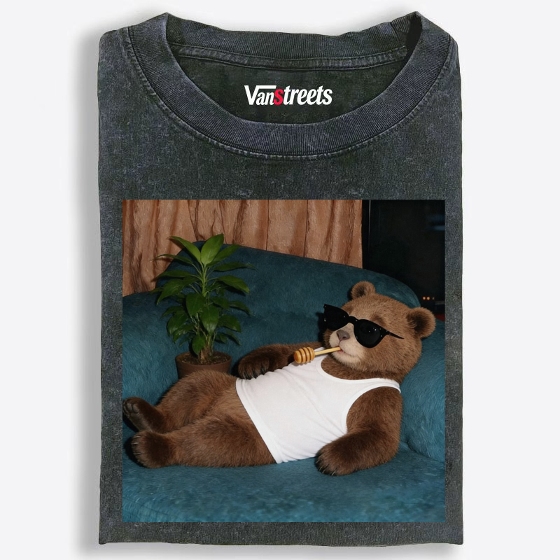 Honey Vibes Teddy Bear Washed T-Shirt | 100% Cotton | Streetwear Essential