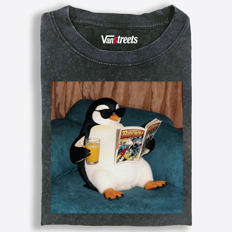 Comic Book Penguin Washed T-Shirt | 100% Cotton | Streetwear Essential