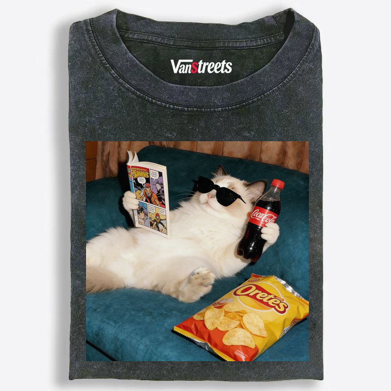 Chill Ragdoll Cat Comic & Coke Washed T-Shirt | 100% Cotton | Streetwear Essential