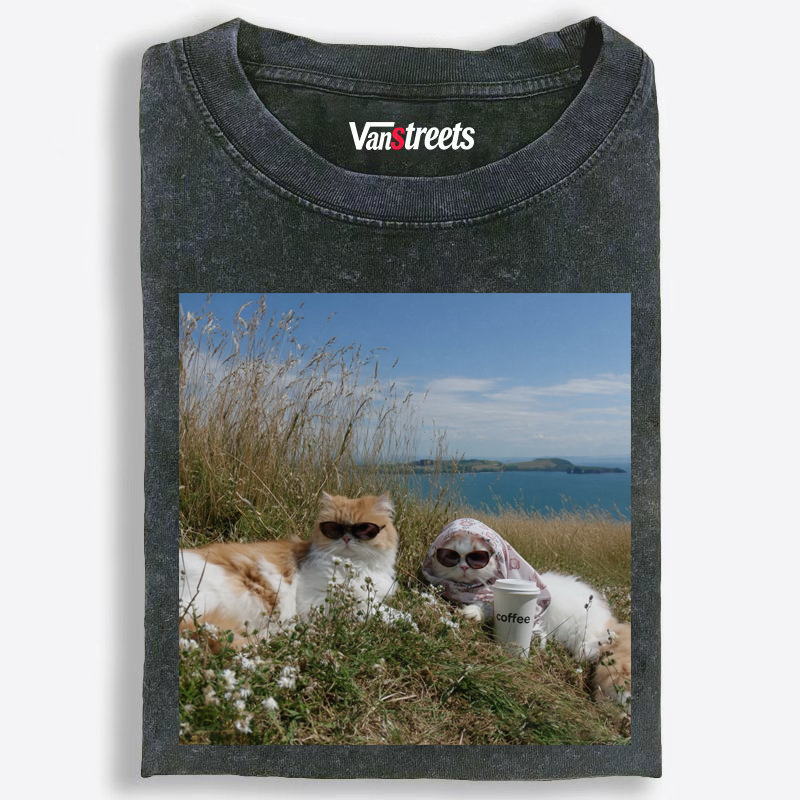 Trendy Cats Coastal Vibe Washed T-Shirt | 100% Cotton | Streetwear Essential